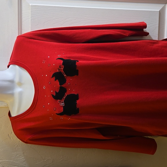 Allison Daley Red Scotty Dog Long Sleeve Tee Size 1X - Picture 1 of 4